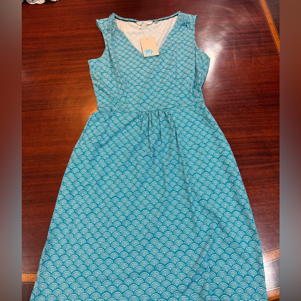 Boden Elegant Blue Patterned Sleeveless Dress Womens